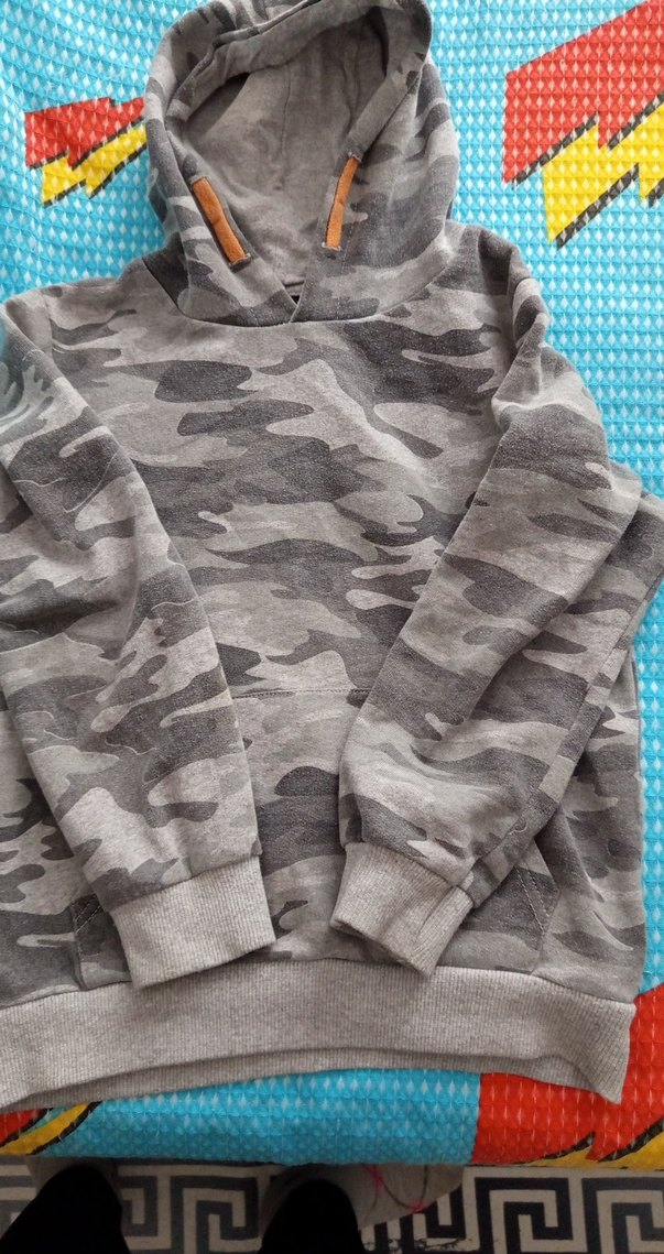 Erkek  çocuk Kamuflaj Gri Kapüşonlu Sweatshirt - Görsel 2