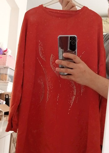 Diğer Pullu Kırmızı Uzun Kollu Kadın Sweatshirt