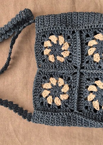 Gri Nakışlı Örgü Bohem Kadın Çanta - Görsel 2