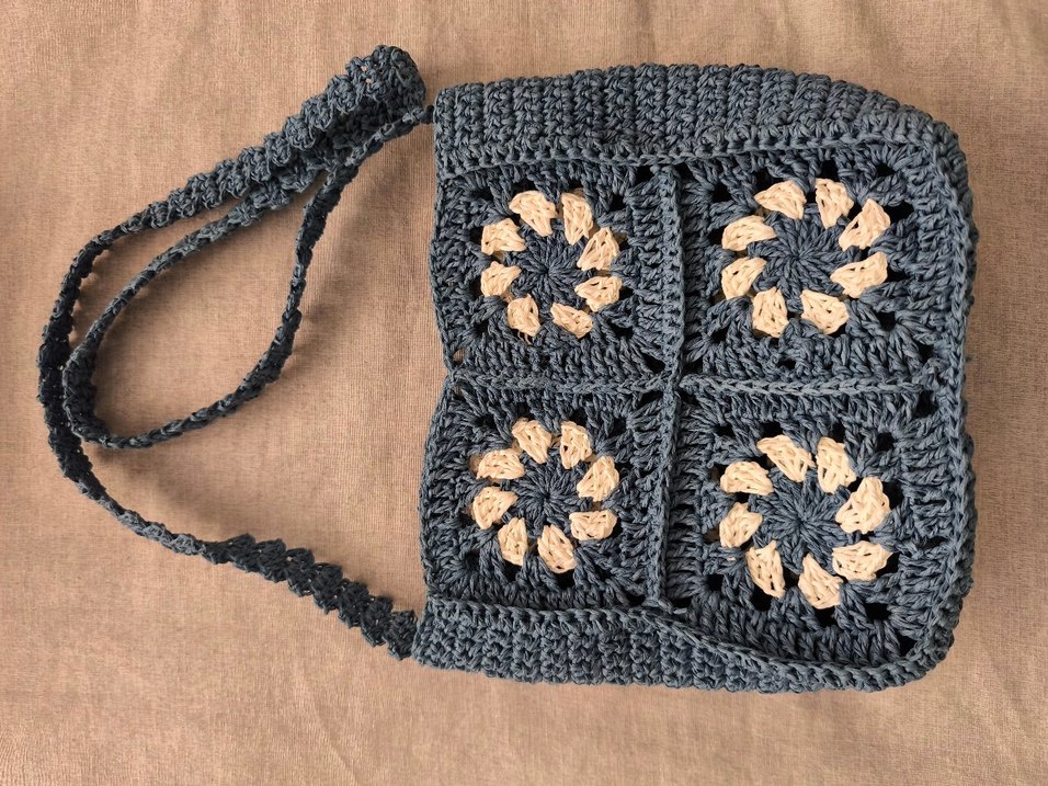 Gri Nakışlı Örgü Bohem Kadın Çanta - Görsel 2