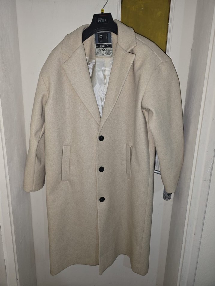 Bej Erkek Midi Düğmeli Kaban - Görsel 2