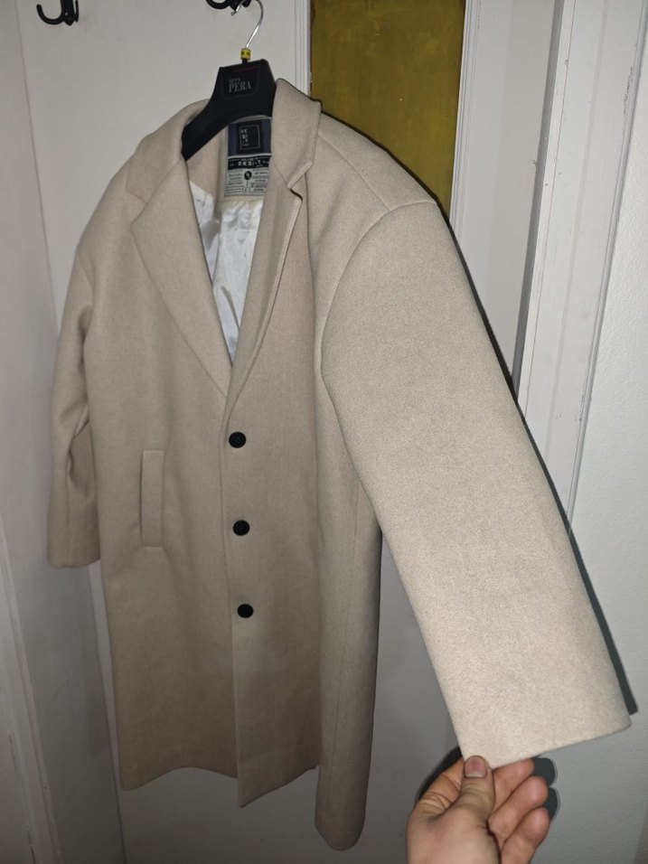 Bej Erkek Midi Düğmeli Kaban - Görsel 3