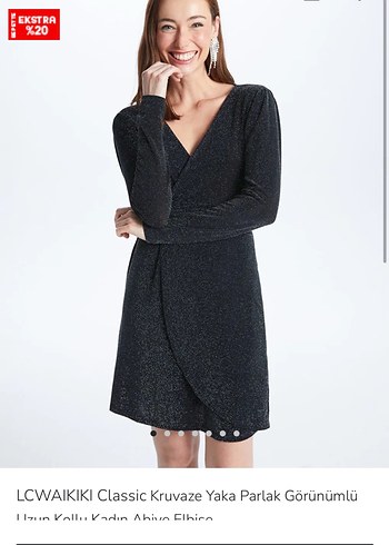 Siyah Drapeli V Yaka Midi Elbise - Görsel 4