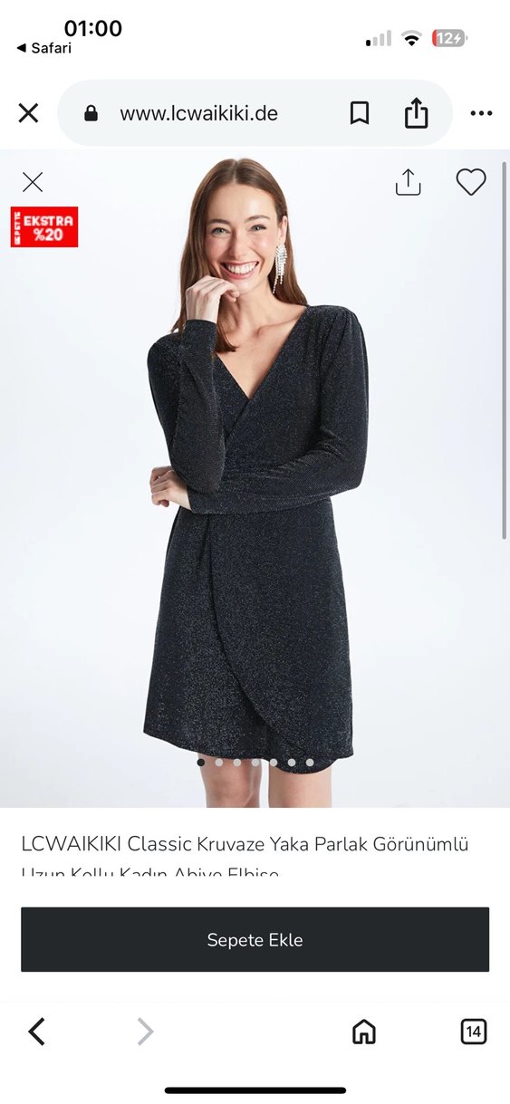 Siyah Drapeli V Yaka Midi Elbise - Görsel 4