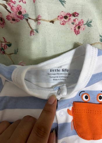 HelloBaby Mavi Çizgili Pamuklu Bebek Tulum