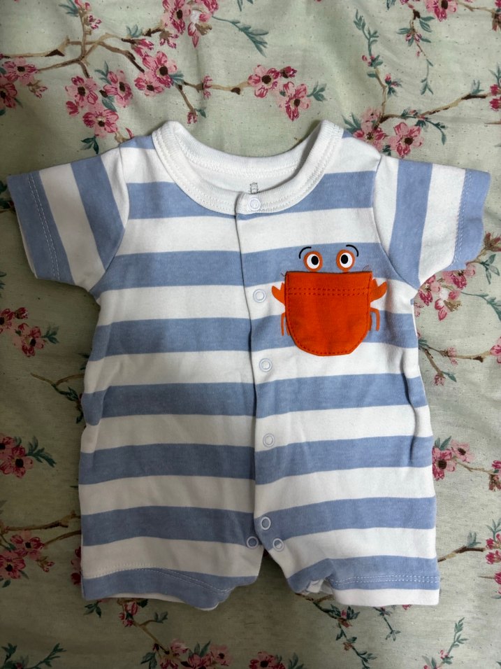 Mavi Çizgili Pamuklu Bebek Tulum - Görsel 2