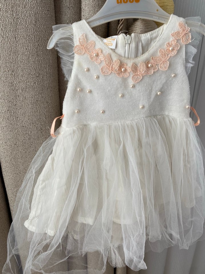 Beyaz Dantelli Kız bebek Elbisesi - Görsel 2