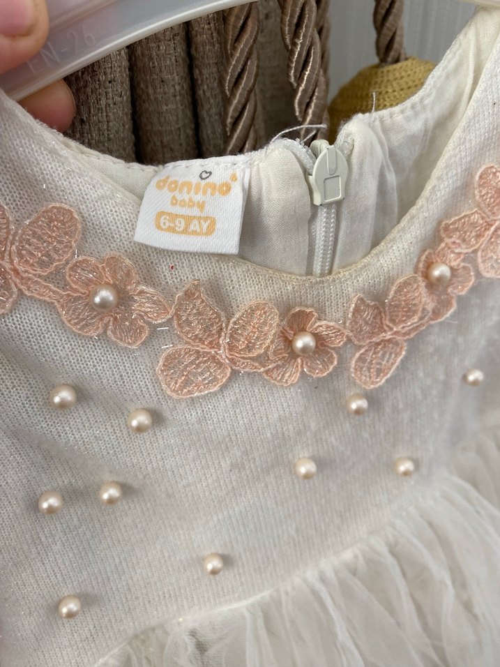 Beyaz Dantelli Kız bebek Elbisesi - Görsel 5