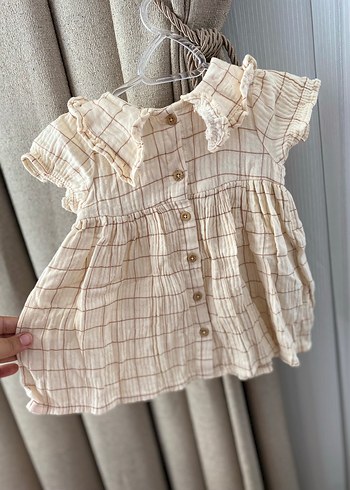 Bej Kız bebek müslin  Fırfırlı Elbise - Görsel 3