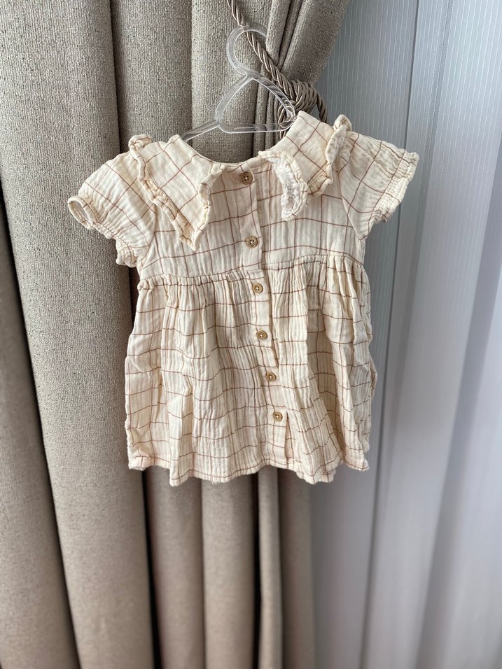 Bej Kız bebek müslin  Fırfırlı Elbise - Görsel 2