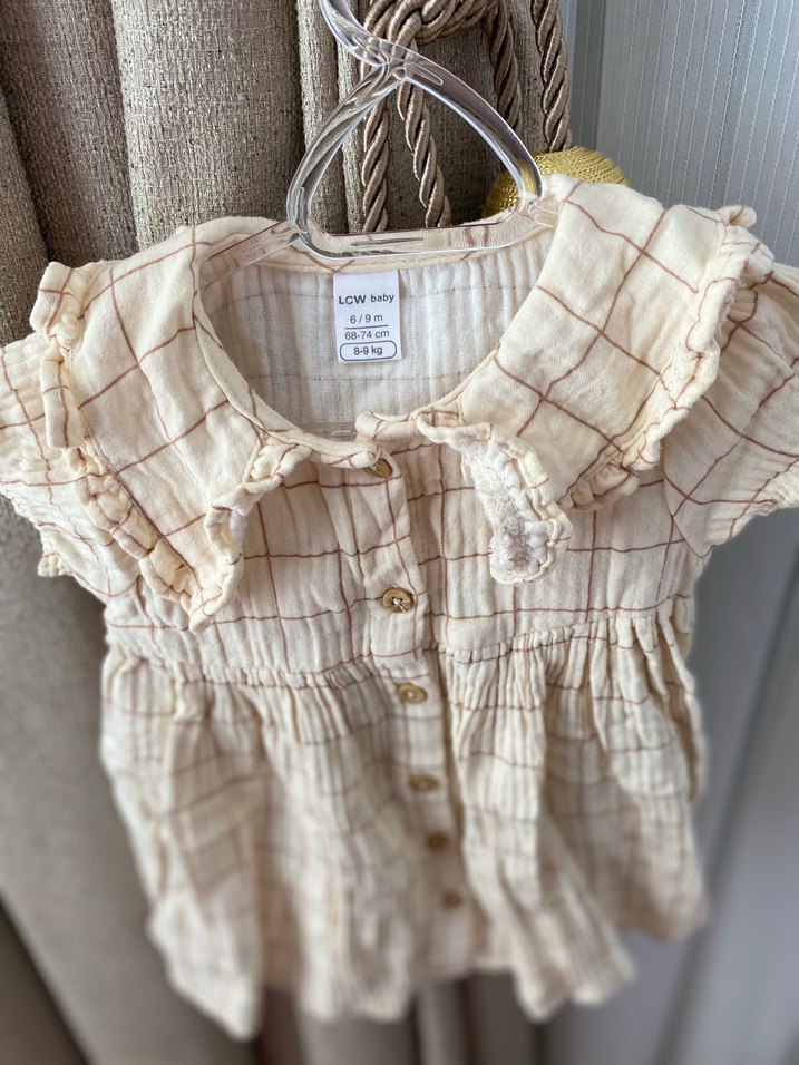 Bej Kız bebek müslin  Fırfırlı Elbise - Görsel 5