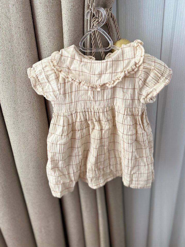 Bej Kız bebek müslin  Fırfırlı Elbise - Görsel 4