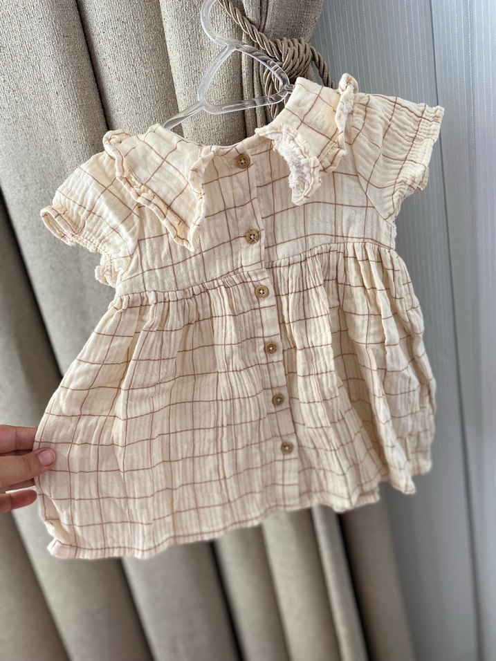 Bej Kız bebek müslin  Fırfırlı Elbise - Görsel 3
