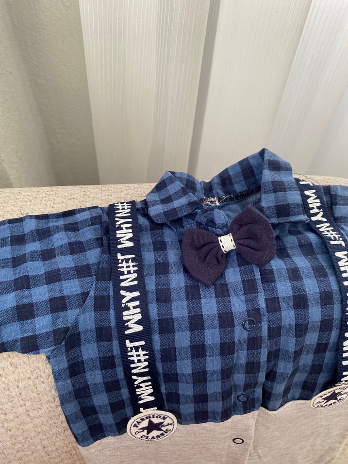 Gri Ekose Desenli Erkek Bebek Tulum - Görsel 3