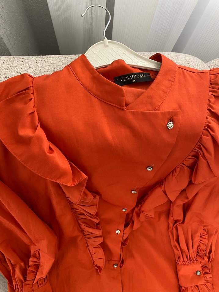 Kiremit fırfır detaylı gömlek - Görsel 4