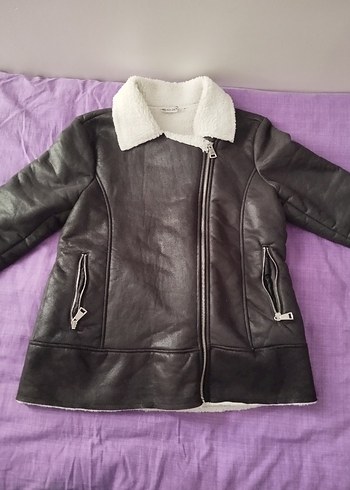 Siyah Kürklü Biker Deri Kadın Ceket