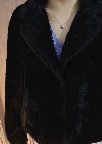 Siyah Peluş Midi Kadın Kürk Ceket - Görsel 3