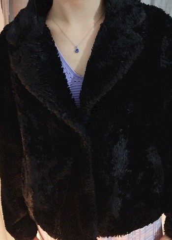 Siyah Peluş Midi Kadın Kürk Ceket - Görsel 2