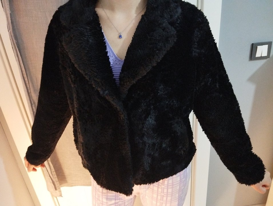 Siyah Peluş Midi Kadın Kürk Ceket - Görsel 4