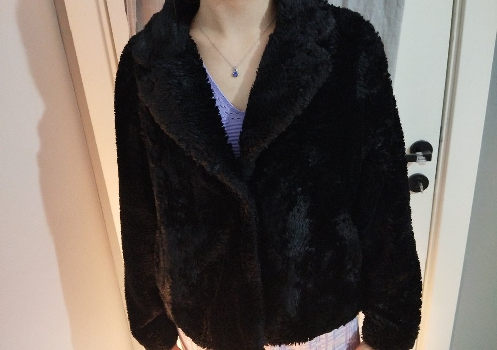 Siyah Peluş Midi Kadın Kürk Ceket - Görsel 2
