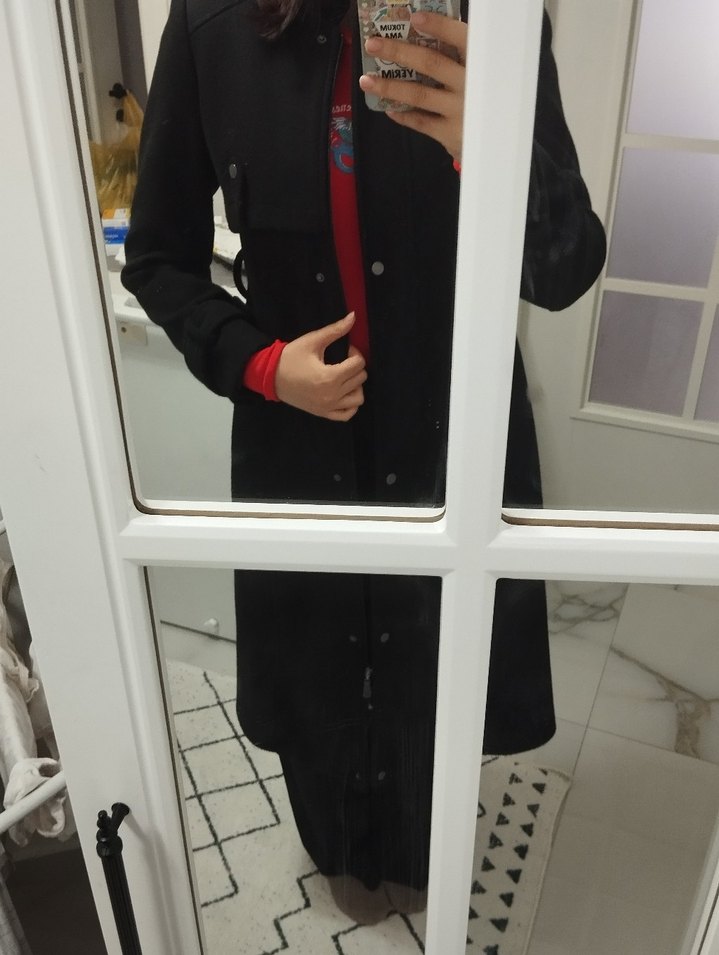 Siyah Midi Kadın Ofis Kabanı - Görsel 2