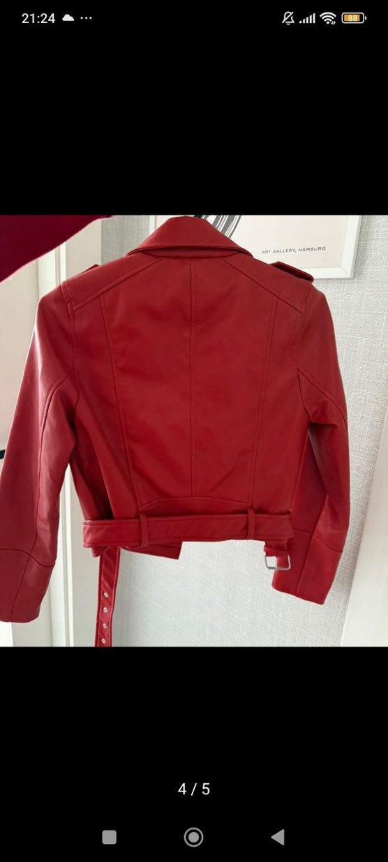 Kırmızı Kadın Biker Deri Ceket - Görsel 3