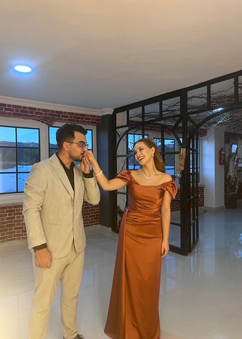 s Beden turuncu Renk Abiye elbise