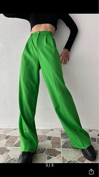 Diğer yeşil geniş paça bol palazzo kumaş pantolon