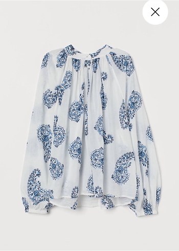 mavi beyaz desenli oversize Bohem Uzun Kollu düğmeli Bluz gömlek - Görsel 2