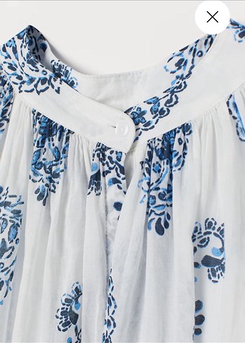 mavi beyaz desenli oversize Bohem Uzun Kollu düğmeli Bluz gömlek - Görsel 3