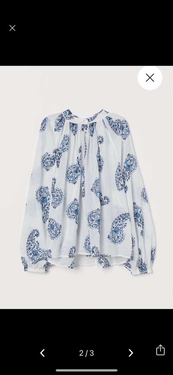 mavi beyaz desenli oversize Bohem Uzun Kollu düğmeli Bluz gömlek - Görsel 2