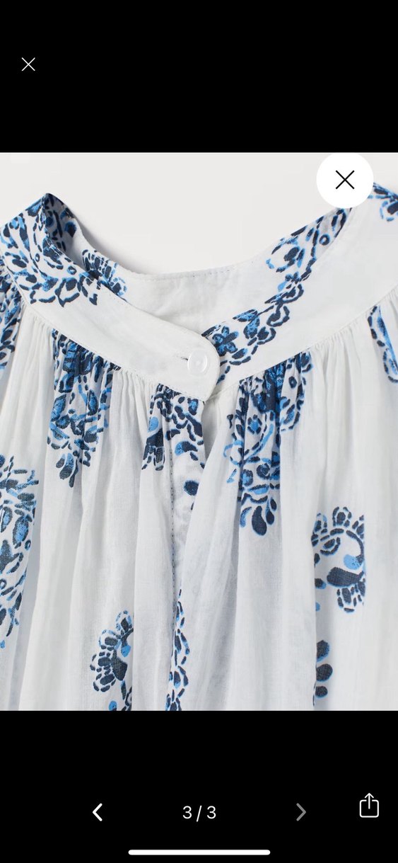 mavi beyaz desenli oversize Bohem Uzun Kollu düğmeli Bluz gömlek - Görsel 3