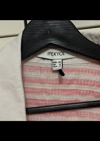 Pembe Beyaz çizgili kruvaze Yakalı Uzun Kollu oversize Gömlek - Görsel 4