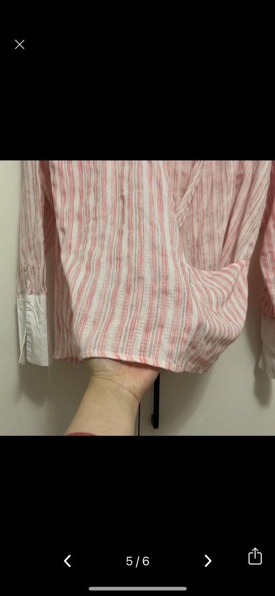 Pembe Beyaz çizgili kruvaze Yakalı Uzun Kollu oversize Gömlek - Görsel 5