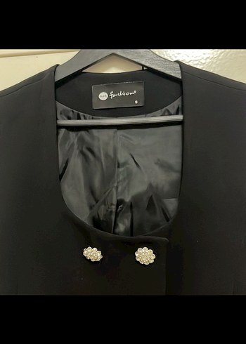 taşlı Düğmeli Siyah kumaş yelek pantolon takımı - Görsel 3