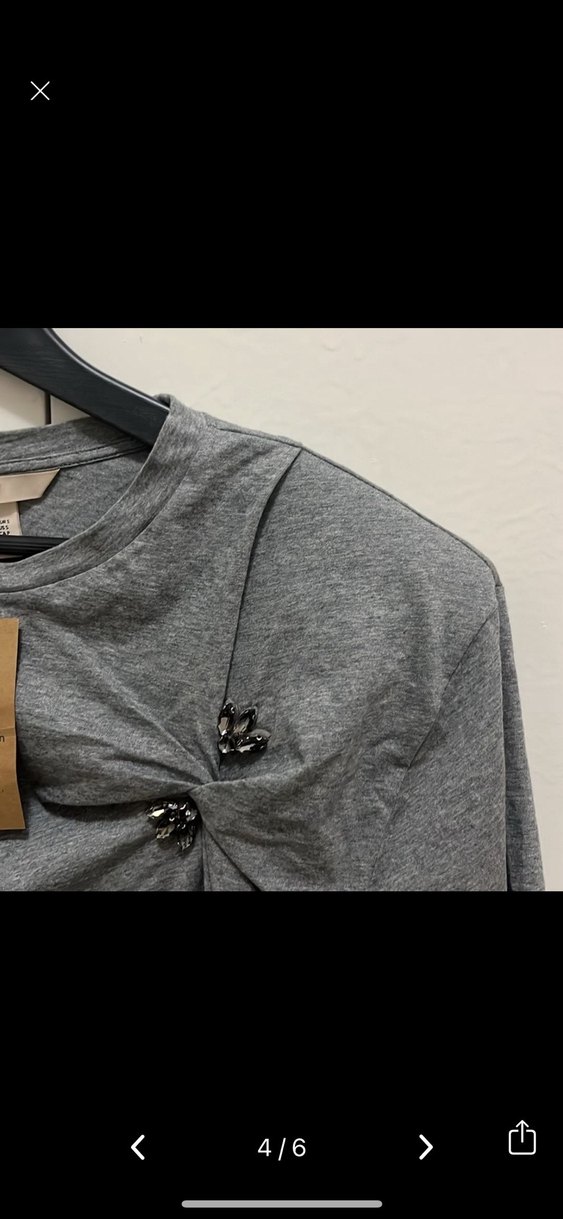 h&m vatkalı taşlı gri bluz tişört Kısa Kollu - Görsel 4