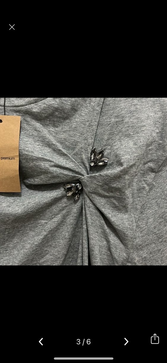 h&m vatkalı taşlı gri bluz tişört Kısa Kollu - Görsel 3