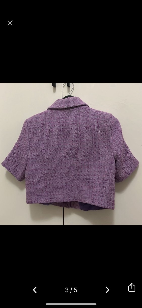 tuvit mor lila crop blazer ceket Mini Kısa Kol Düğmeli - Görsel 2