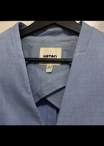 Düğmeli Mavi Kadın Blazer Ceket kumaş pantolon takım - Görsel 5