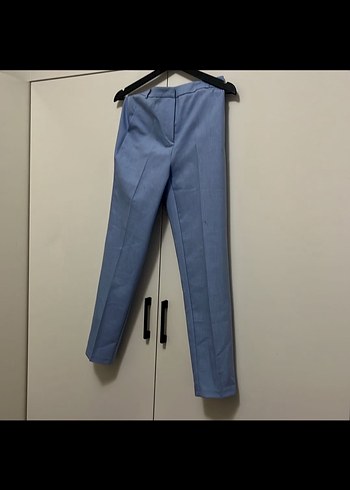 Düğmeli Mavi Kadın Blazer Ceket kumaş pantolon takım - Görsel 6