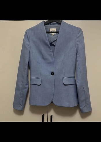 Düğmeli Mavi Kadın Blazer Ceket kumaş pantolon takım - Görsel 2