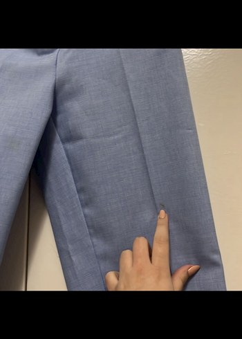 Düğmeli Mavi Kadın Blazer Ceket kumaş pantolon takım - Görsel 7