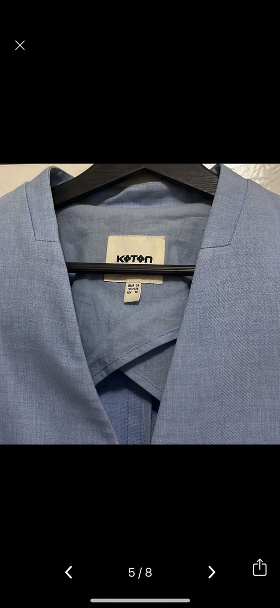 Düğmeli Mavi Kadın Blazer Ceket kumaş pantolon takım - Görsel 5