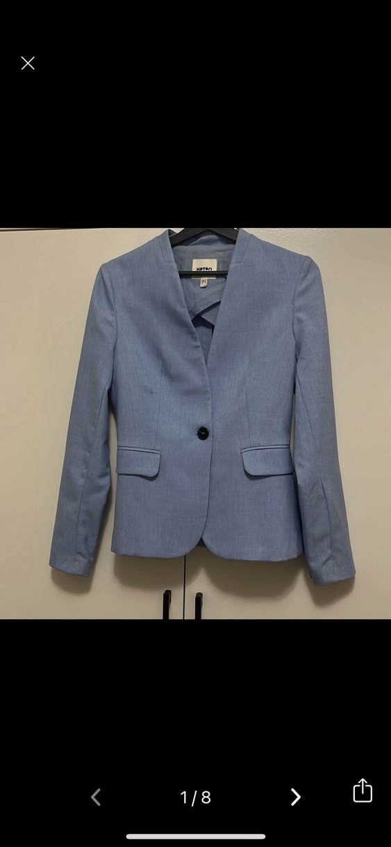 Düğmeli Mavi Kadın Blazer Ceket kumaş pantolon takım - Görsel 2