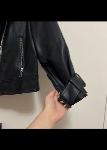 lcw oversize Siyah Deri Kadın Ceket - Görsel 5