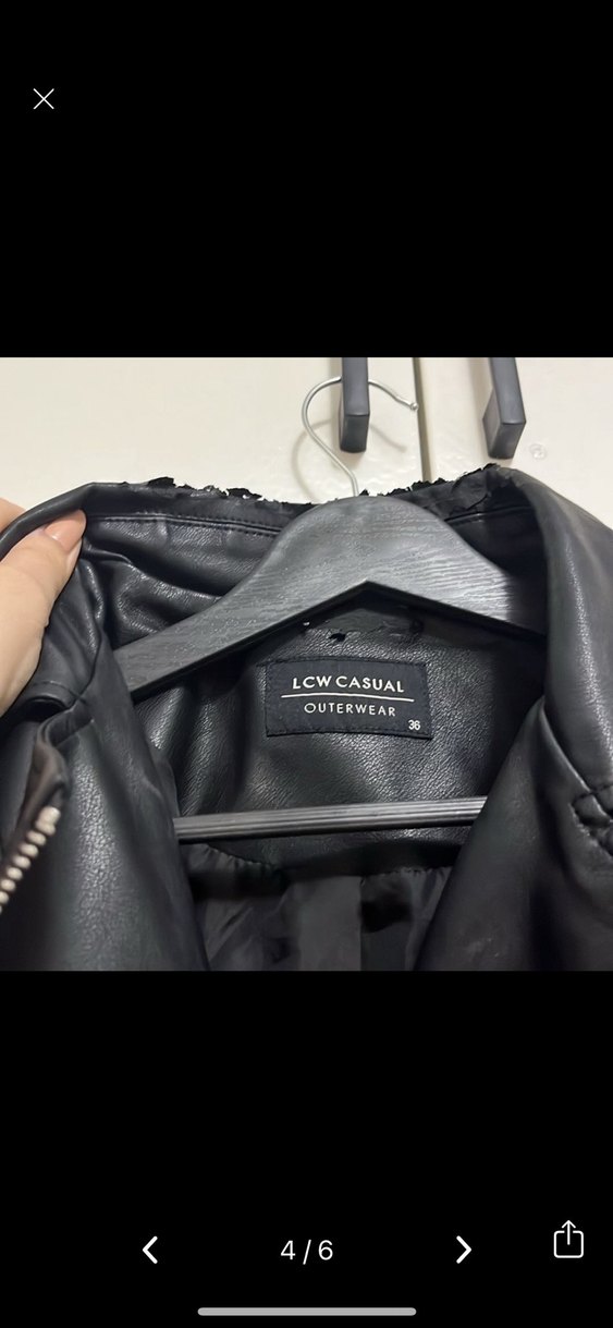 lcw oversize Siyah Deri Kadın Ceket - Görsel 4