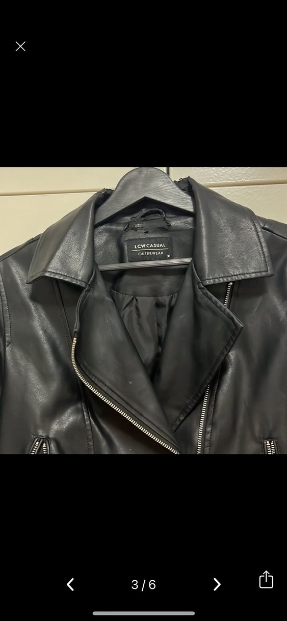 lcw oversize Siyah Deri Kadın Ceket - Görsel 3