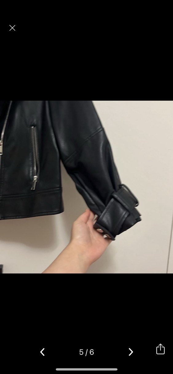 lcw oversize Siyah Deri Kadın Ceket - Görsel 5