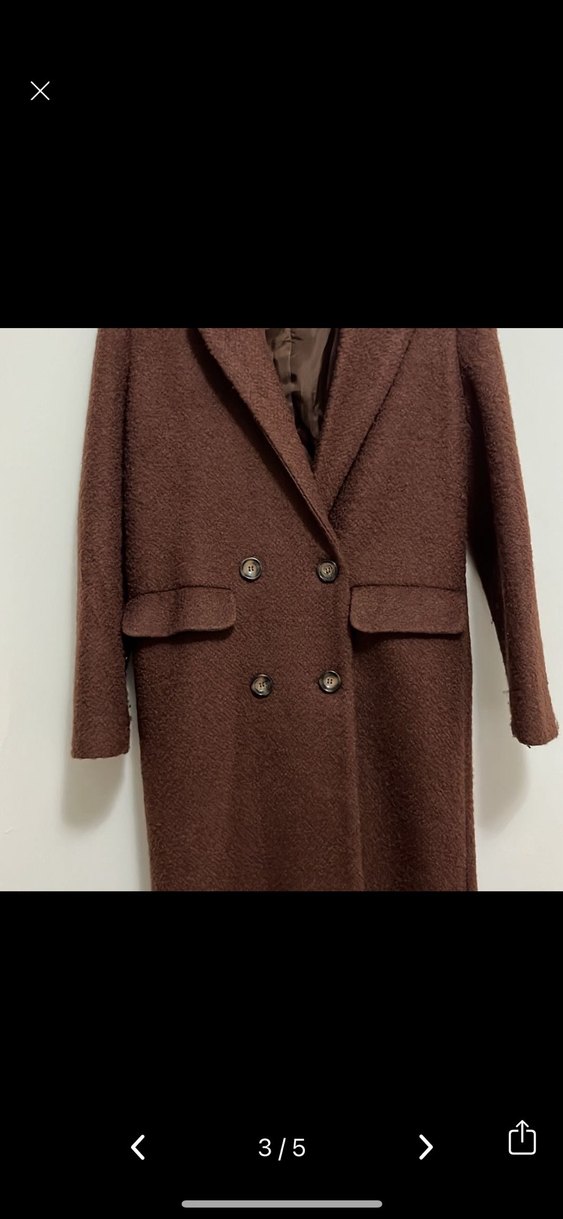 koton Kahverengi Çift Düğmeli Kaban - Görsel 3