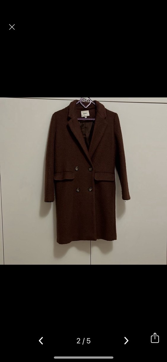 koton Kahverengi Çift Düğmeli Kaban - Görsel 2